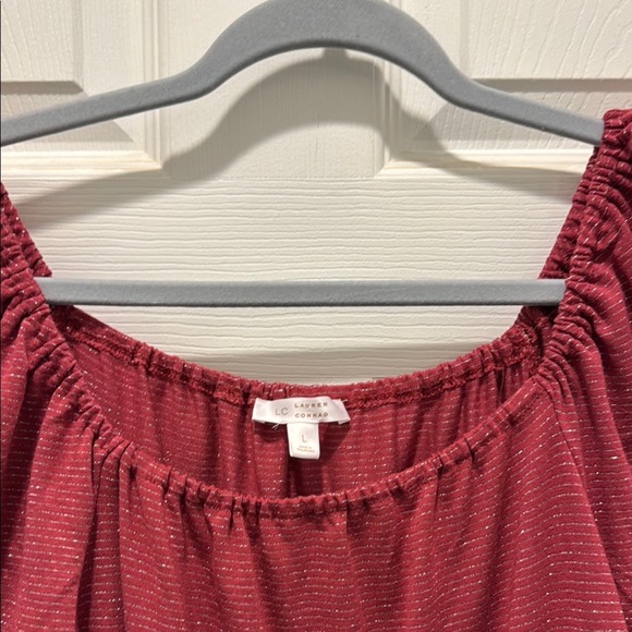 LC Lauren Conrad Red Puff Sleeve Peplum Blouse - Picture 8 of 11